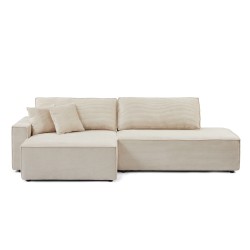 Canapé d'angle ouvert gauche ZOLA convertible velours côtelé beige 4 places