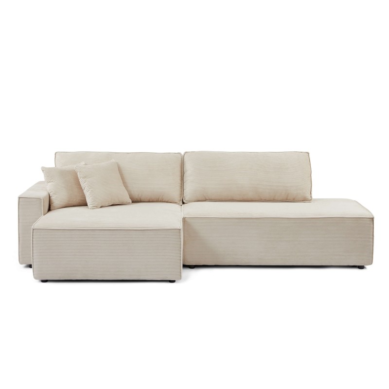 Canapé d'angle ouvert gauche ZOLA convertible velours côtelé beige 4 places
