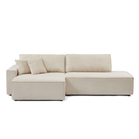 Canapé d'angle ouvert gauche ZOLA convertible velours côtelé beige 4 places