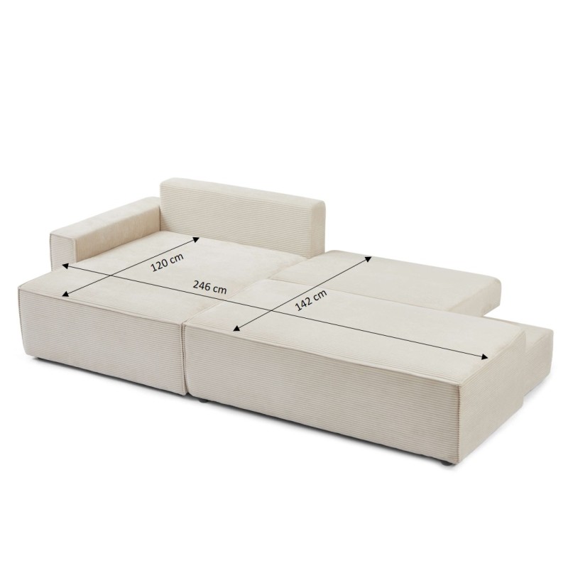 Canapé d'angle ouvert gauche ZOLA convertible velours côtelé beige 4 places
