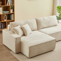 Canapé d'angle ouvert gauche ZOLA convertible velours côtelé beige 4 places