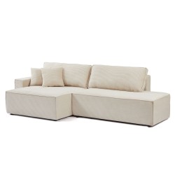 Canapé d'angle ouvert gauche ZOLA convertible velours côtelé beige 4 places
