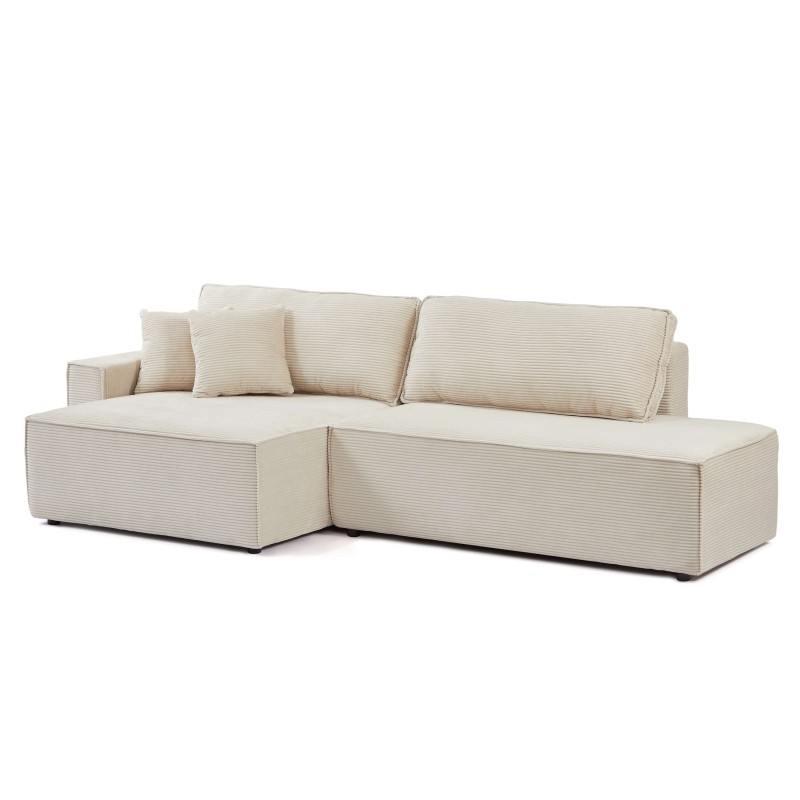 Canapé d'angle ouvert gauche ZOLA convertible velours côtelé beige 4 places