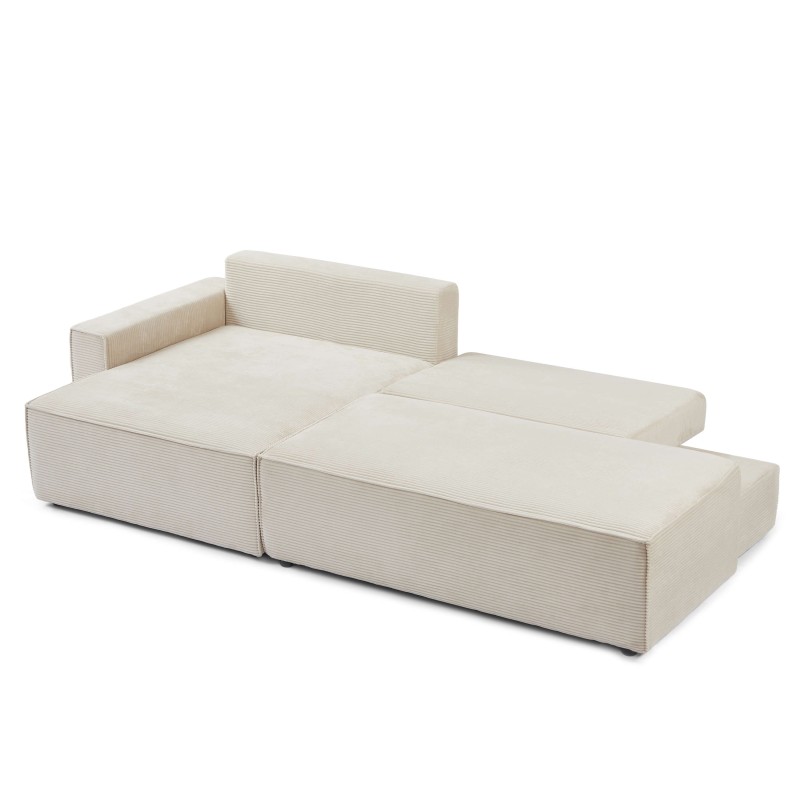 Canapé d'angle ouvert gauche ZOLA convertible velours côtelé beige 4 places