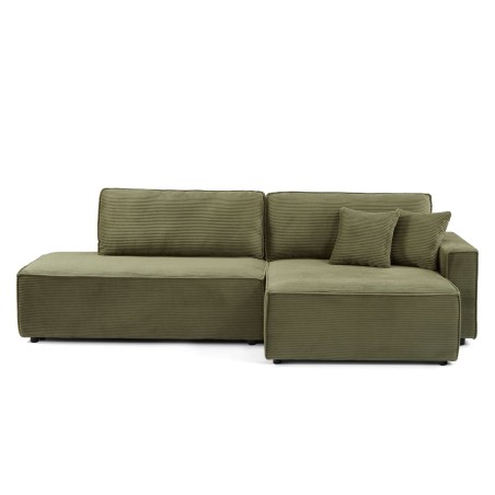 Canapé d'angle ouvert droit ZOLA convertible velours côtelé vert 4 places