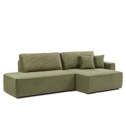 Canapé d'angle ouvert droit ZOLA convertible velours côtelé vert 4 places