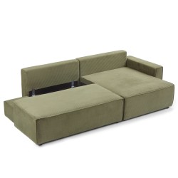 Canapé d'angle ouvert droit ZOLA convertible velours côtelé vert 4 places