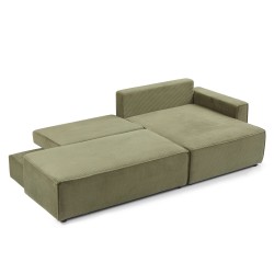 Canapé d'angle ouvert droit ZOLA convertible velours côtelé vert 4 places