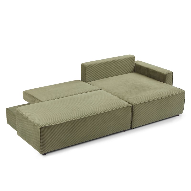 Canapé d'angle ouvert droit ZOLA convertible velours côtelé vert 4 places