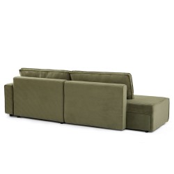 Canapé d'angle ouvert droit ZOLA convertible velours côtelé vert 4 places