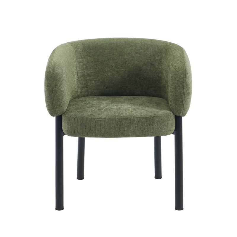 Fauteuil de table ABELIA velours tramé vert et pieds métal noir