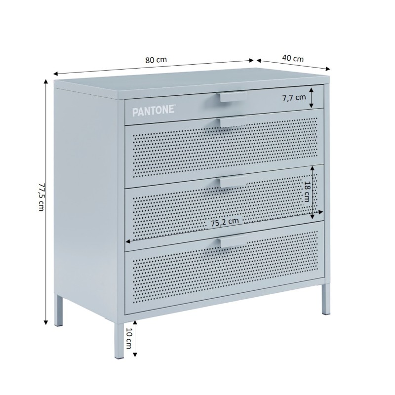 Commode PANTONE 4 tiroirs métal gris bleu 80cm