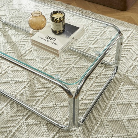 Couchtisch MAGGY aus transparentem Hartglas und Chromgestell