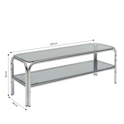 Meuble TV MAGGY verre trempé noir structure en chrome