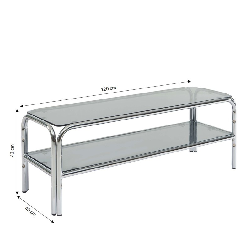 Meuble TV MAGGY verre trempé noir structure en chrome