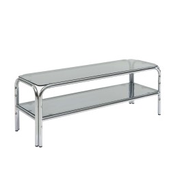 Meuble TV MAGGY verre trempé noir structure en chrome