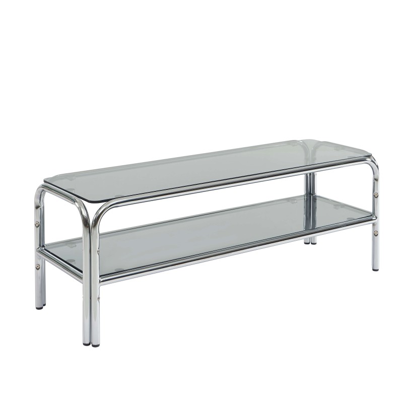 Meuble TV MAGGY verre trempé noir structure en chrome
