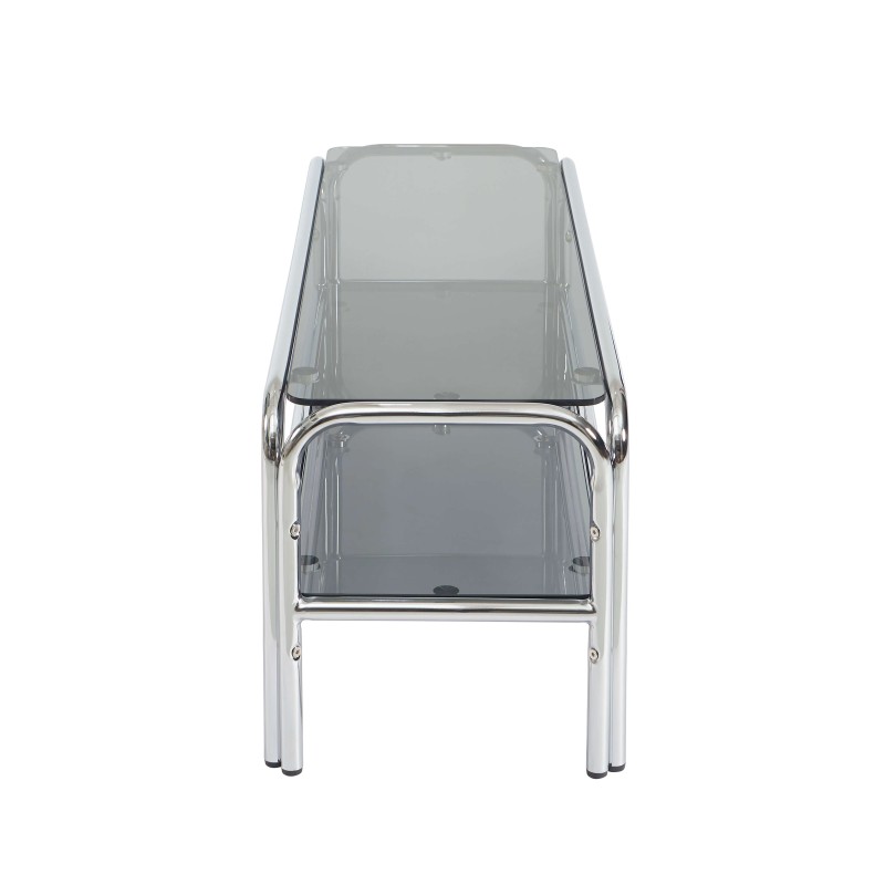 Meuble TV MAGGY verre trempé noir structure en chrome
