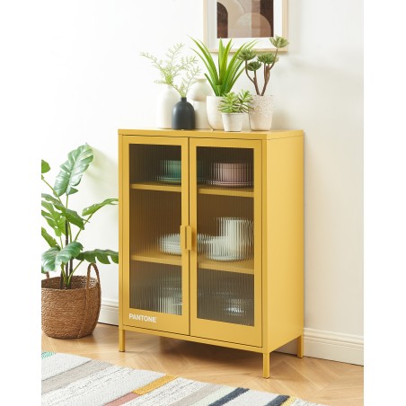Credenza PANTONE giallo senape con ante in vetro scanalato 75 cm