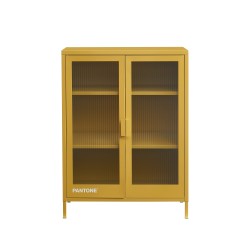 Buffet PANTONE jaune moutarde portes en verre cannelé 75cm