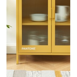 Buffet PANTONE jaune moutarde portes en verre cannelé 75cm