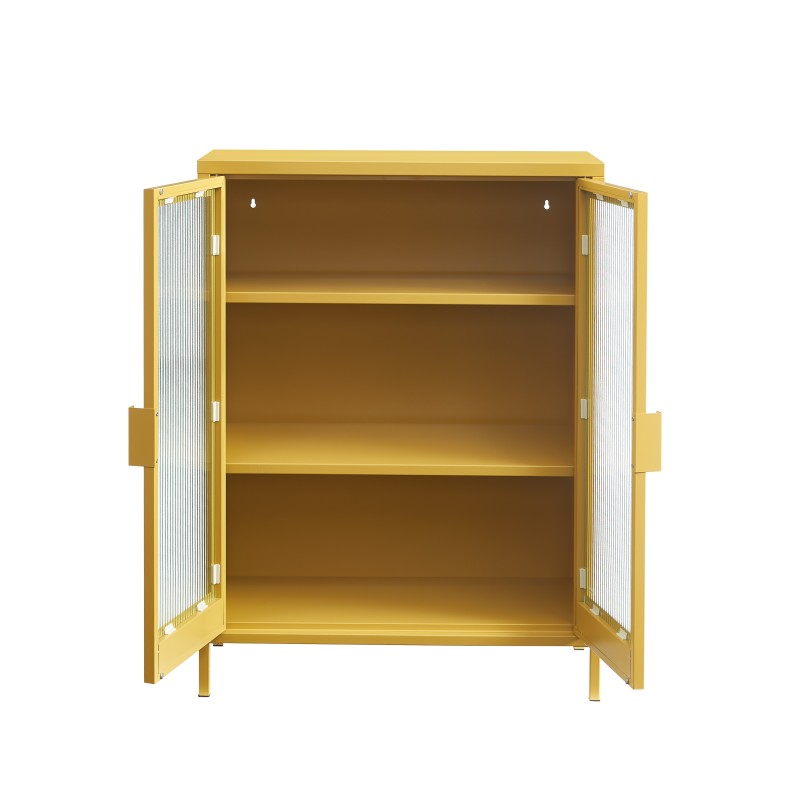 Buffet PANTONE jaune moutarde portes en verre cannelé 75cm