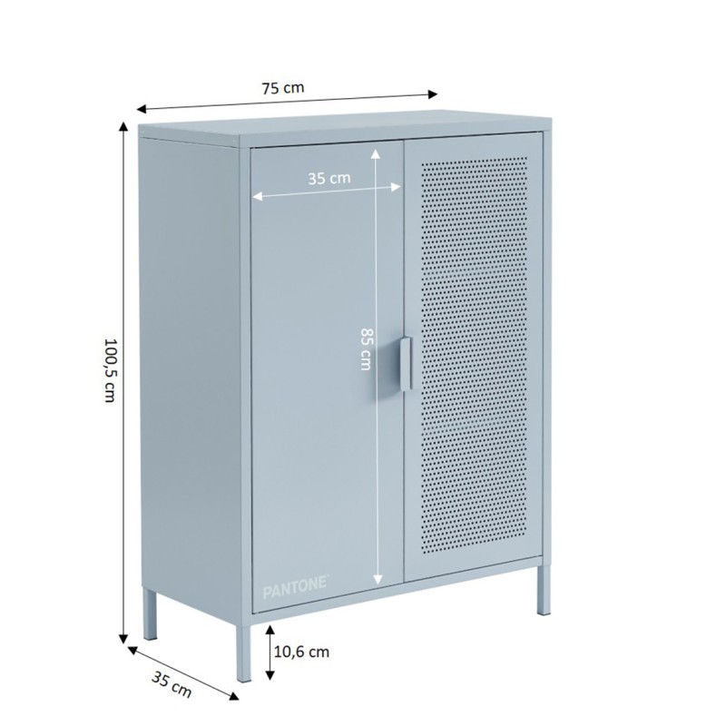 Sideboard PANTONE aus graublauem Metall, 2 Türen, 75 cm