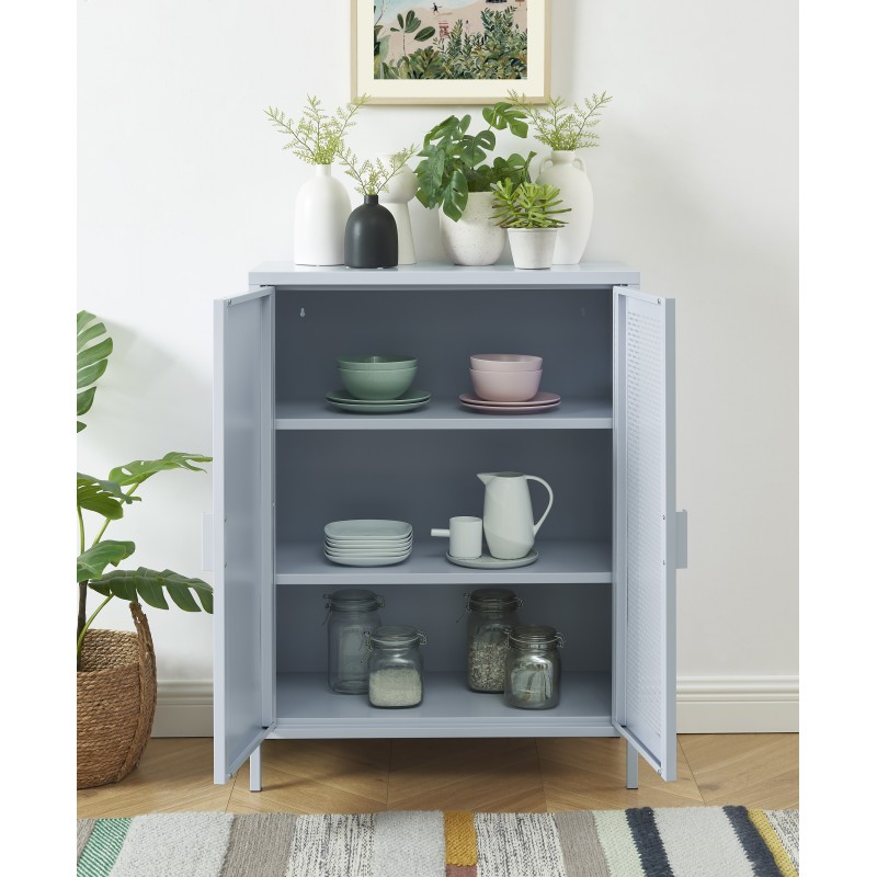 Sideboard PANTONE aus graublauem Metall, 2 Türen, 75 cm