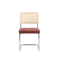 Lot de 2 chaises ELLA cannage et tissu bordeaux pieds métal chromé