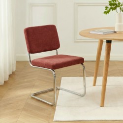 Lot de 2 chaises JACK tissu bordeaux pieds métal chromé
