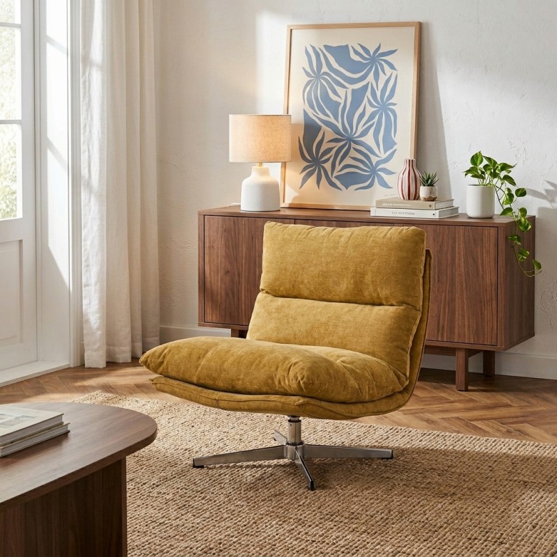 Fauteuil HYGEA tissu jaune moutarde 1 place