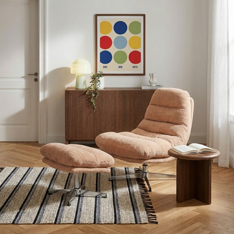 Fauteuil THEMIS avec ottoman tissu terracotta 1 place