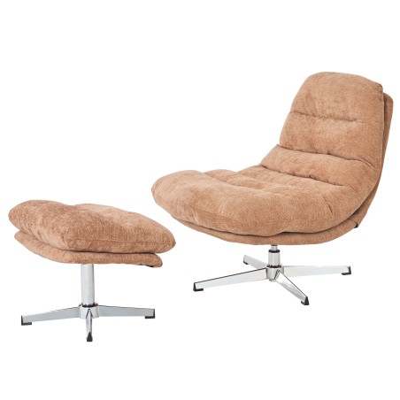 Fauteuil THEMIS avec ottoman tissu terracotta 1 place