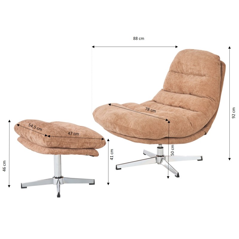Fauteuil THEMIS avec ottoman tissu terracotta 1 place