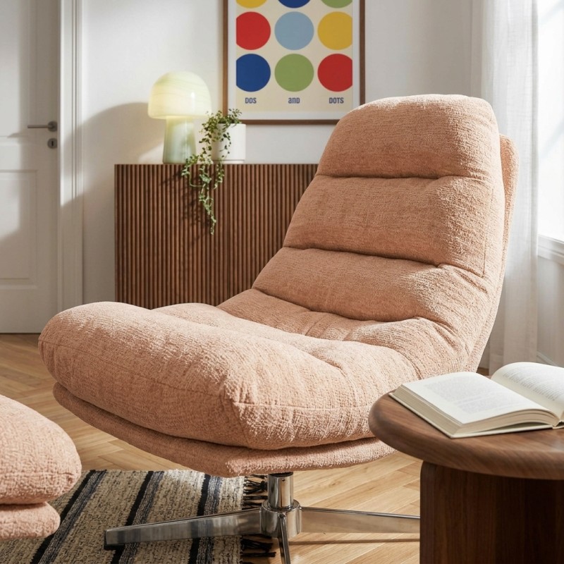 Fauteuil THEMIS avec ottoman tissu terracotta 1 place
