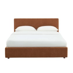 Lit coffre VANIA en tissu marron 160 x 200 cm sommier inclus