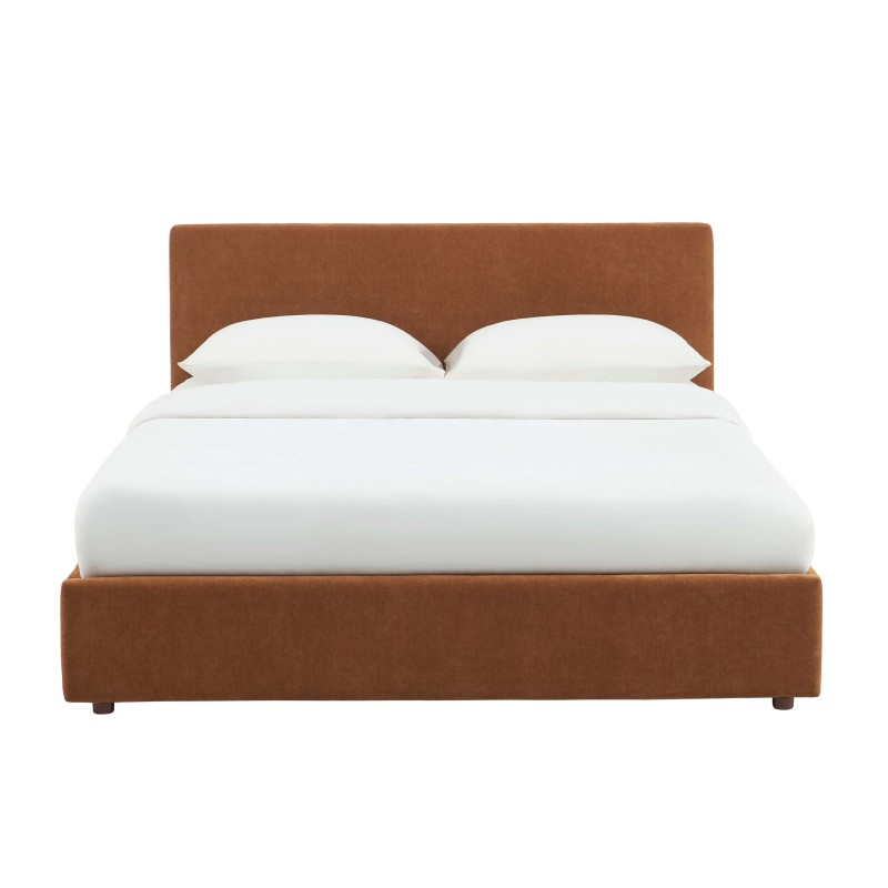 Lit coffre VANIA en tissu marron 160 x 200 cm sommier inclus