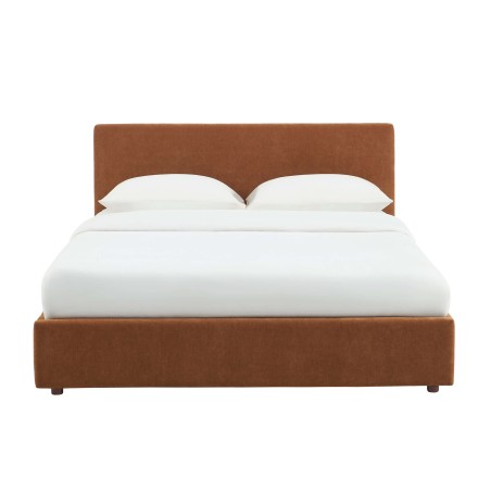 Lit coffre VANIA en tissu marron 160 x 200 cm sommier inclus