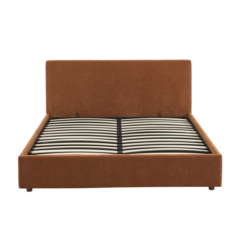 Lit coffre VANIA en tissu marron 160 x 200 cm sommier inclus