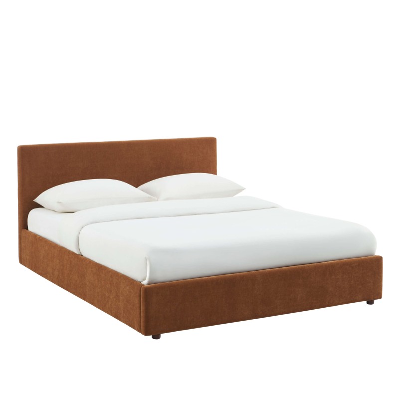Lit coffre VANIA en tissu marron 160 x 200 cm sommier inclus
