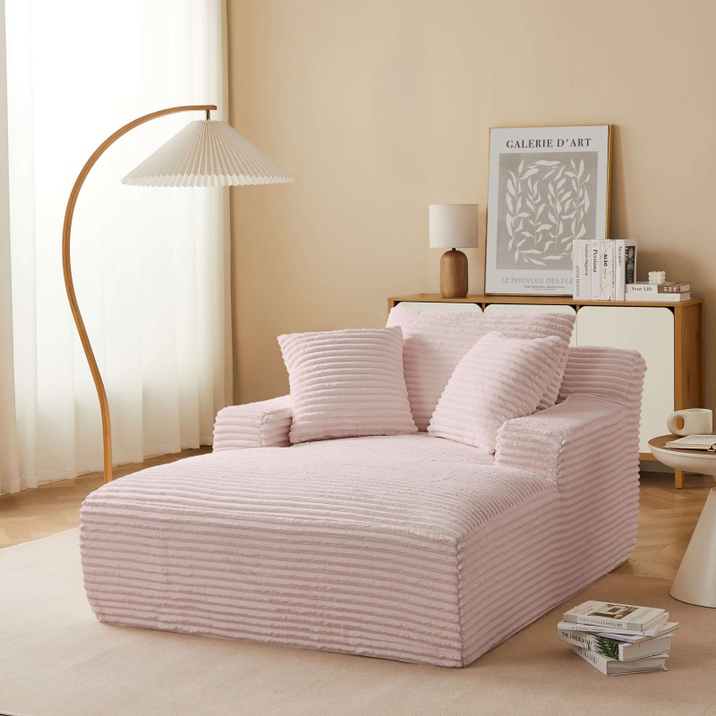 Canapé profond droit KENEDY fixe velours côtelé rose 1 place