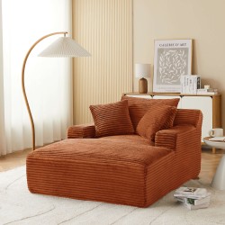 Canapé profond droit KENEDY fixe velours côtelé terracotta 1 place