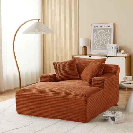 Canapé profond droit KENEDY fixe velours côtelé terracotta 1 place
