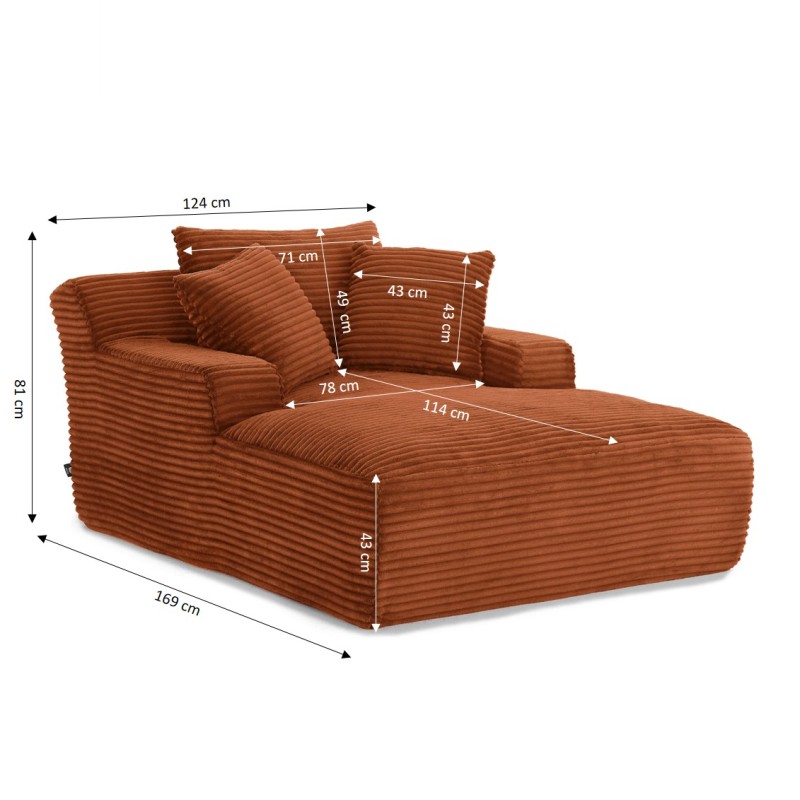 Canapé profond droit KENEDY fixe velours côtelé terracotta 1 place