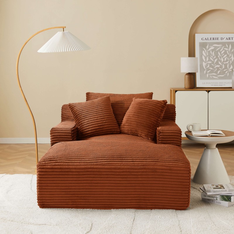 Canapé profond droit KENEDY fixe velours côtelé terracotta 1 place