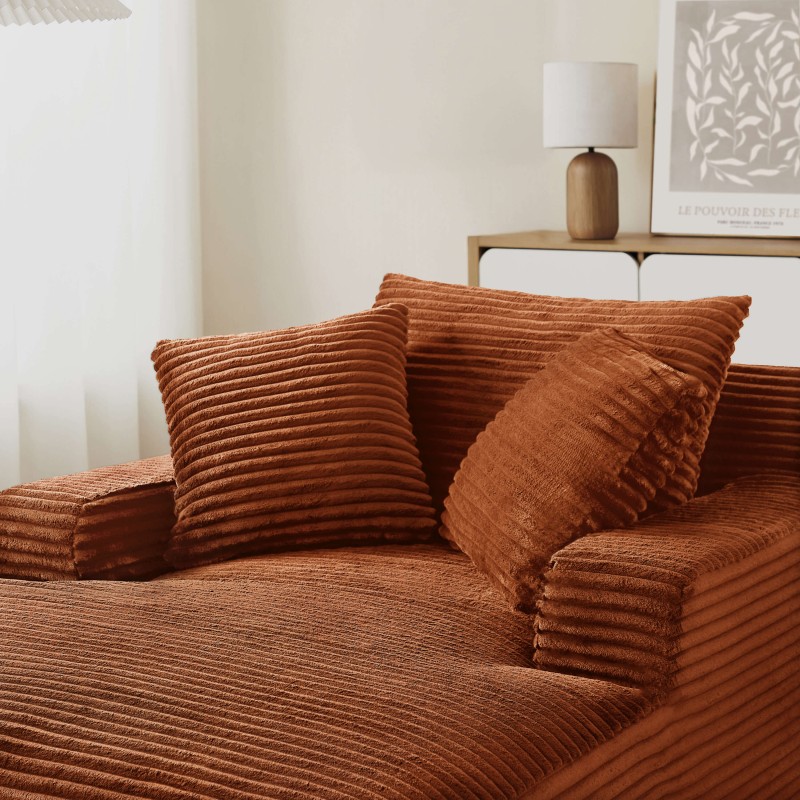 Canapé profond droit KENEDY fixe velours côtelé terracotta 1 place