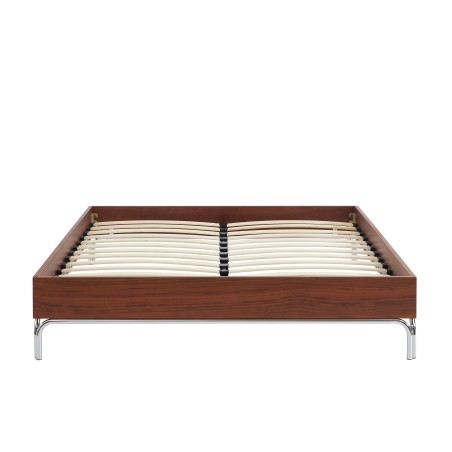 Letto MAGGY 140x190 impiallacciato in noce e gambe in metallo cromato, rete inclusa