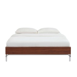 Lit MAGGY 140x190 placage noyer et pieds métal chromé sommier inclus