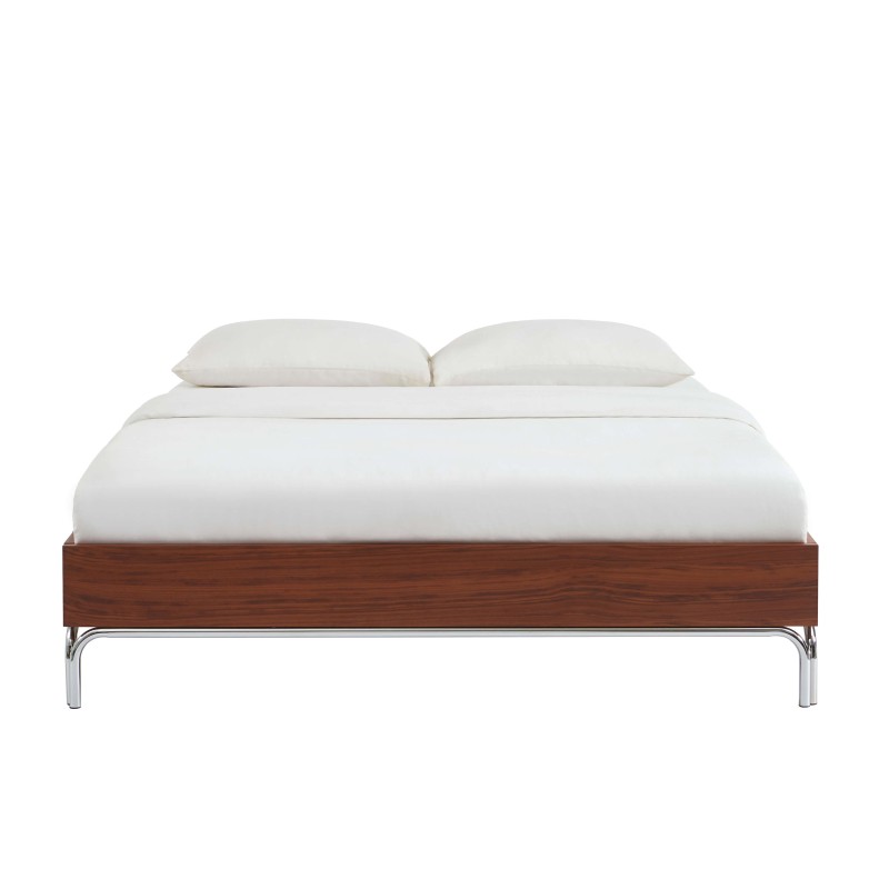 Lit MAGGY 140x190 placage noyer et pieds métal chromé sommier inclus