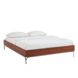 Lit MAGGY 140x190 placage noyer et pieds métal chromé sommier inclus